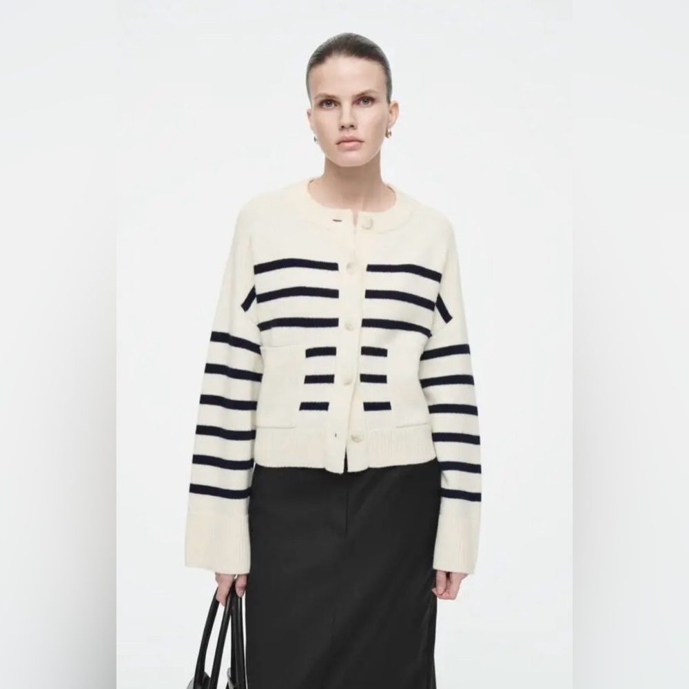 COS Striped Wool Crew Neck Sweater, Size Large. - Picture 4 of 14